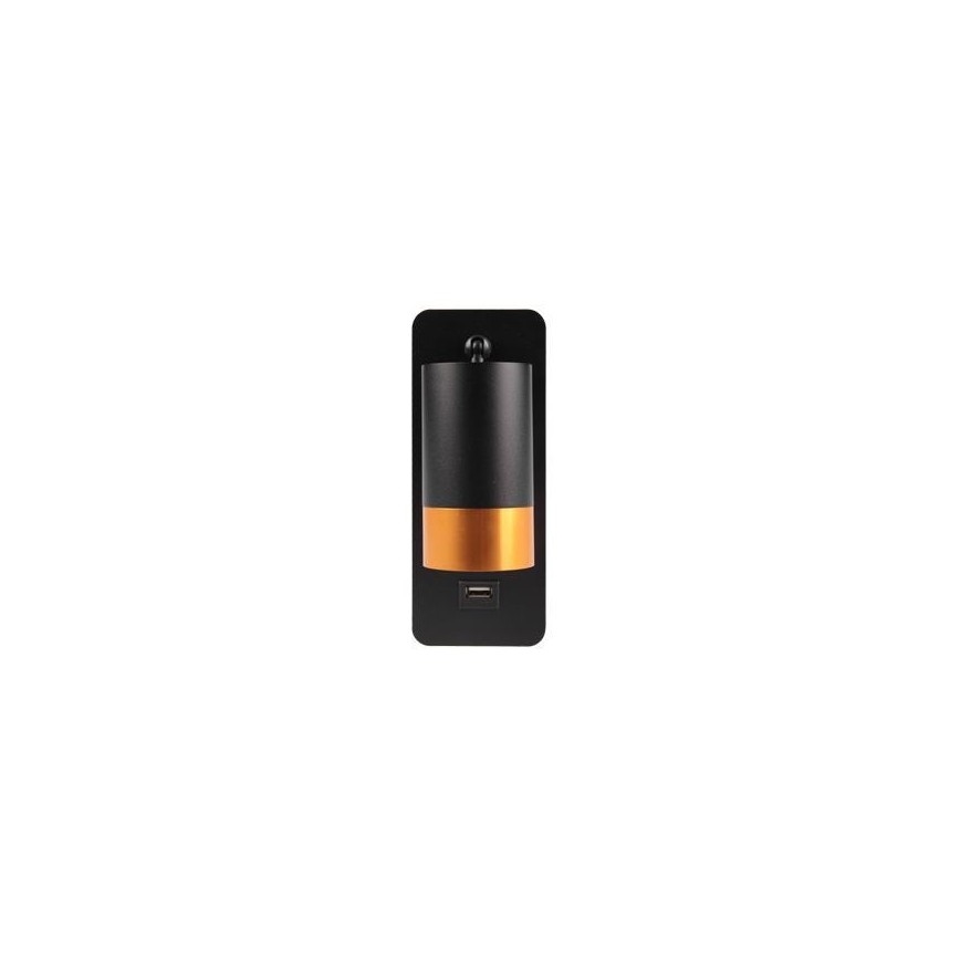 Стенен спот с USB зарядно 1xGU10/35W/230V черен/златист