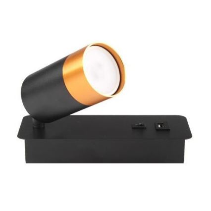 Стенен спот с USB зарядно 1xGU10/35W/230V черен/златист