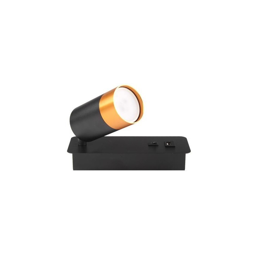 Стенен спот с USB зарядно 1xGU10/35W/230V черен/златист