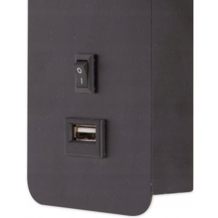 Стенен спот с USB зарядно 1xGU10/35W/230V черен