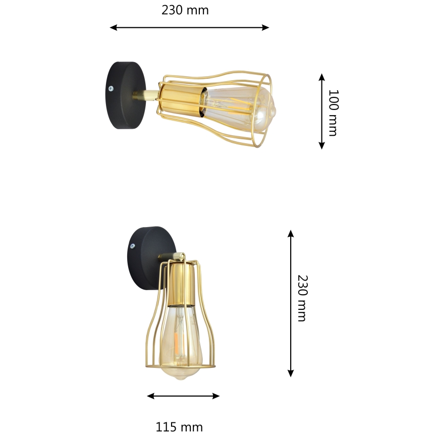 Стенен спот TUBE 1xE27/15W/230V златист/черен