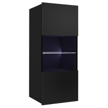 Стенен шкаф с LED осветление PAVO 117x45 см лъскаво черен