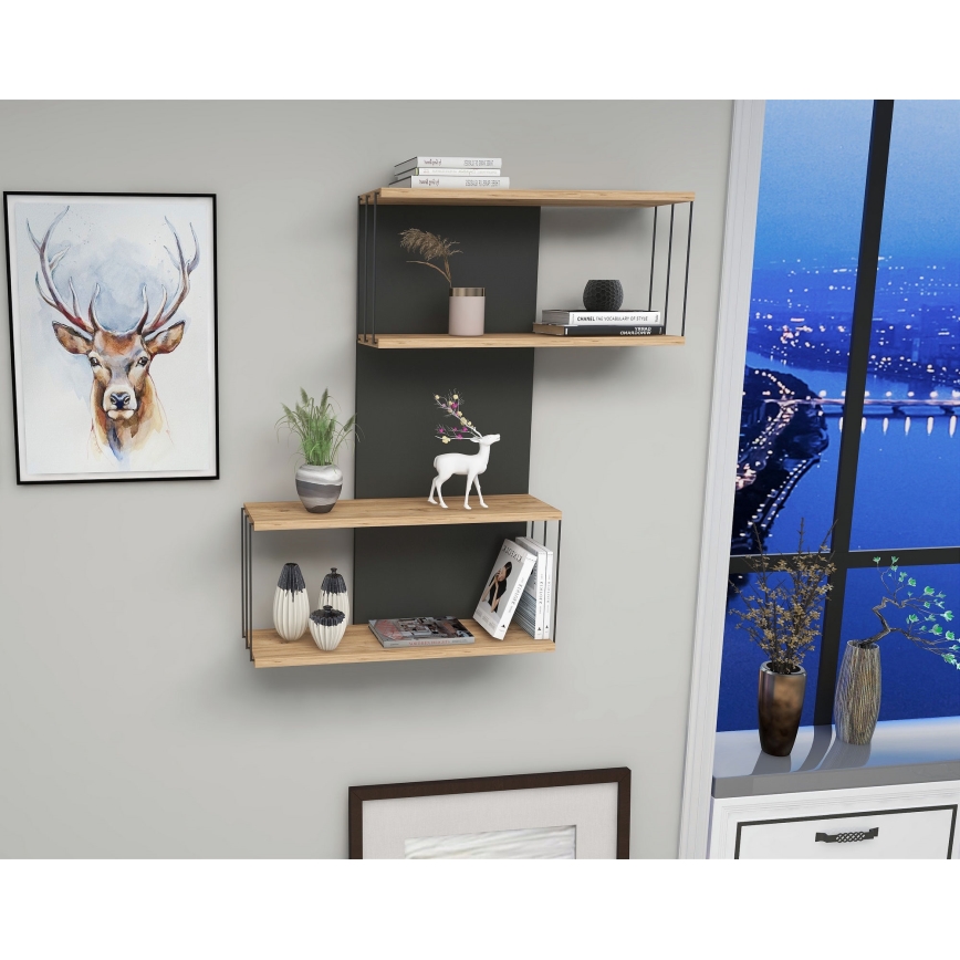 Стенна полица DESTAN 65x96x19 cm антрацит/кафява