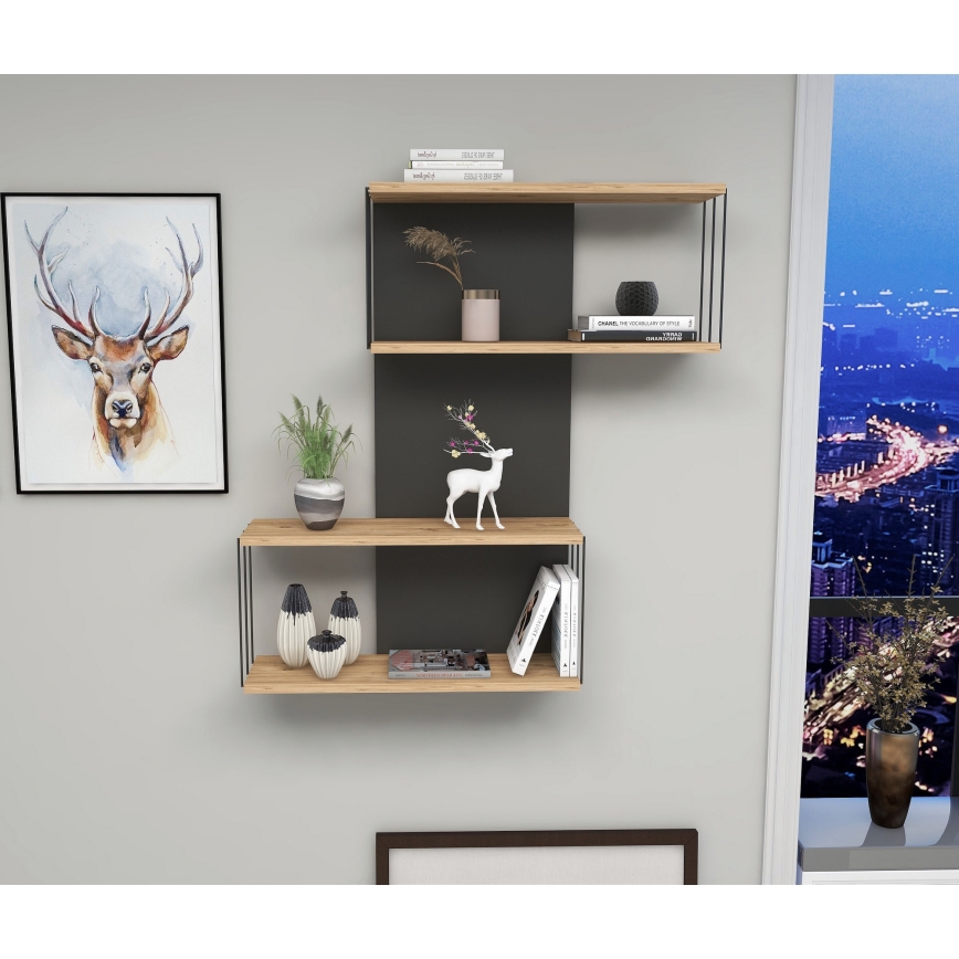 Стенна полица DESTAN 65x96x19 cm антрацит/кафява