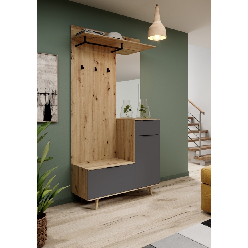 Стенна за антре със огледало SVEN, кафяв/графит