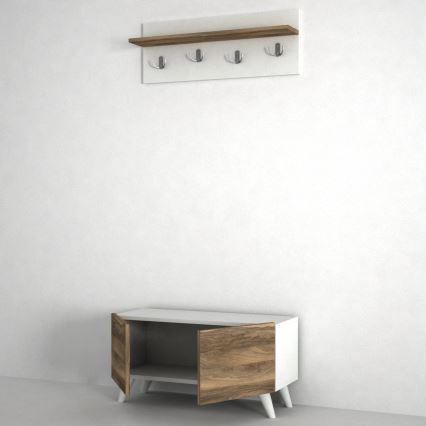 Стенна закачалка LORES 29,5x80 cм + шкаф за обувки 41,5x80 cм кафяв/бял