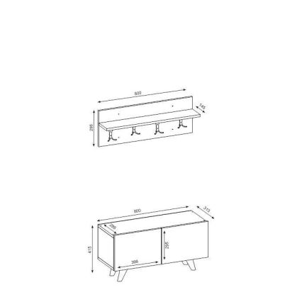 Стенна закачалка LORES 29,5x80 cм + шкаф за обувки 41,5x80 cм кафяв/бял