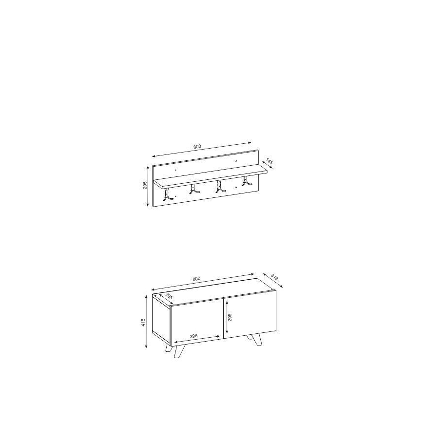 Стенна закачалка LORES 29,5x80 cм + шкаф за обувки 41,5x80 cм кафяв/бял