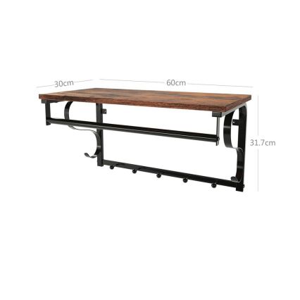 Стенна закачалка с полица NATE кафява/черна