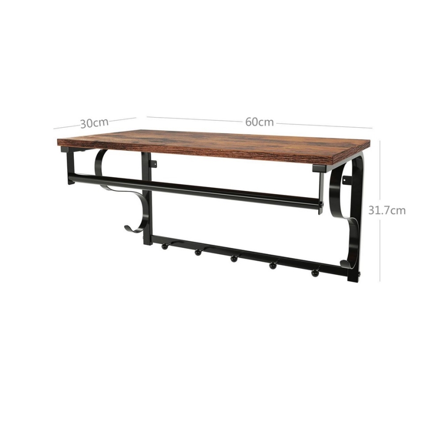 Стенна закачалка с полица NATE кафява/черна