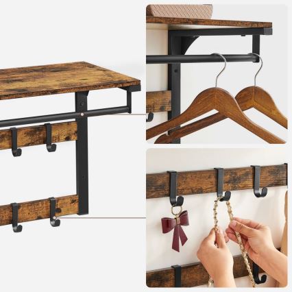 Стенна закачалка с полица NATE, кафява/черна