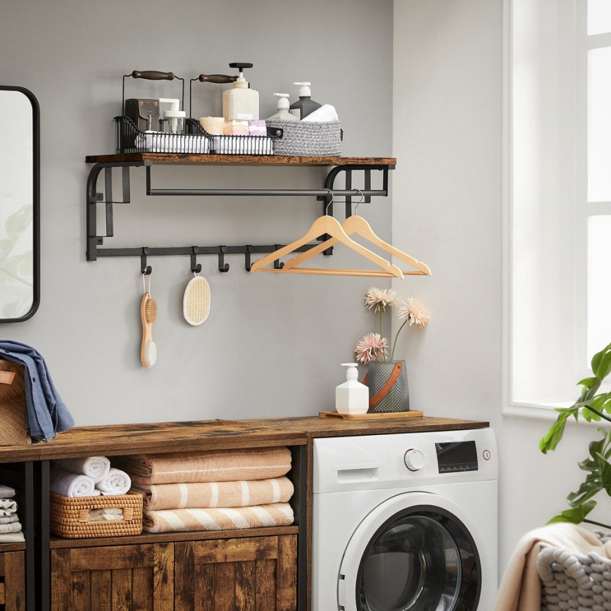 Стенна закачалка с полица NATE, кафява/черна