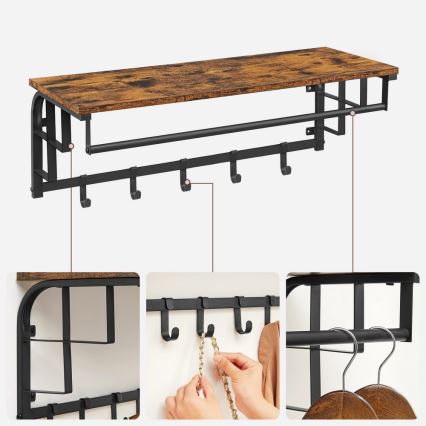 Стенна закачалка с полица NATE, кафява/черна