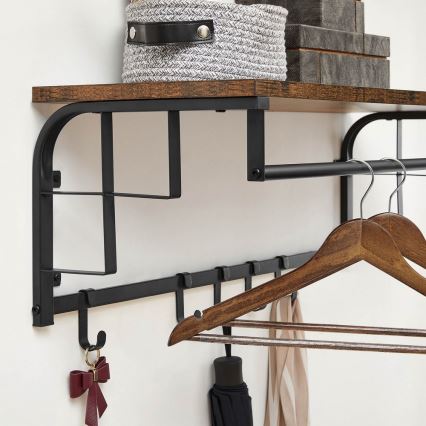 Стенна закачалка с полица NATE, кафява/черна