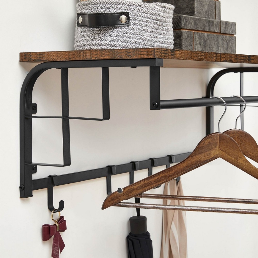 Стенна закачалка с полица NATE, кафява/черна