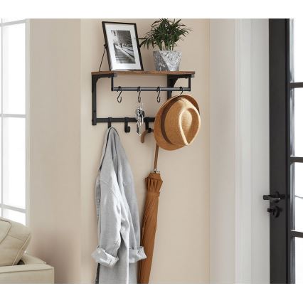 Стенна закачалка с рафт NATE кафяво/черно