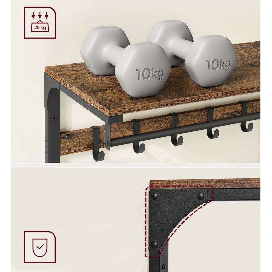 Stенна закачалка с рафт NATE кафяво/черно