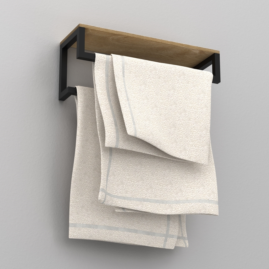 Стенна закачалка за кърпа с рафт 14х40 см черна