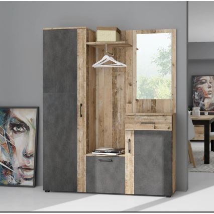 Стенна композиция за антре с огледало NOLAN, кафяв/графит