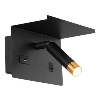 Стенно насочено осветително тяло с рафт и USB зарядно 1xG9/35W/230V черно/златно