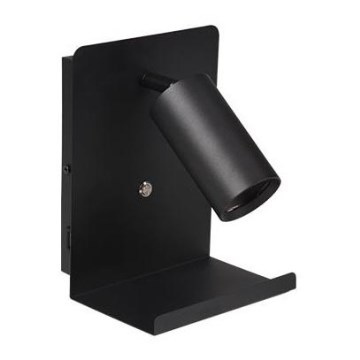 Стенно насочващо осветително тяло с рафт и USB зарядно 1xGU10/35W/230V черно