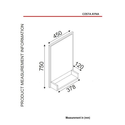 Стенно огледало с рафт COSTA 75x45 cм черно