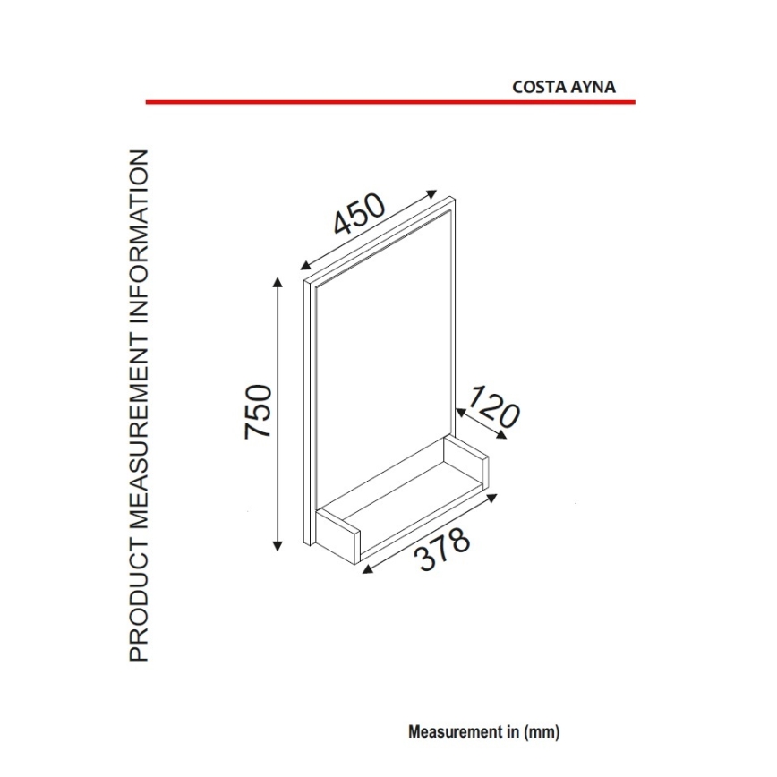 Стенно огледало с рафт COSTA 75x45 cм черно