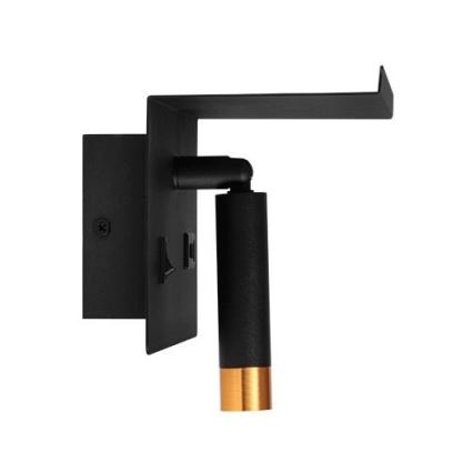 Стенно насочено осветително тяло с рафт и USB зарядно 1xG9/35W/230V черно/златно
