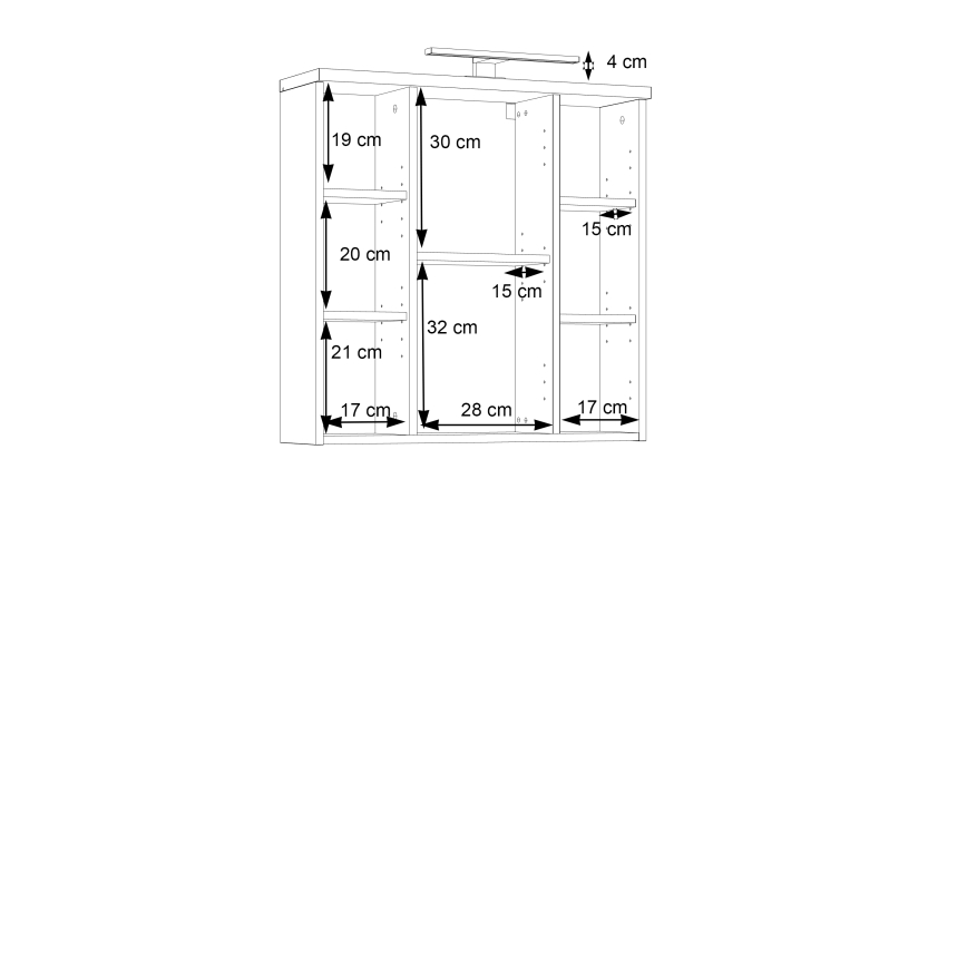 Стенно шкафче за баня с огледало VENOM, бяло/дъб сонома