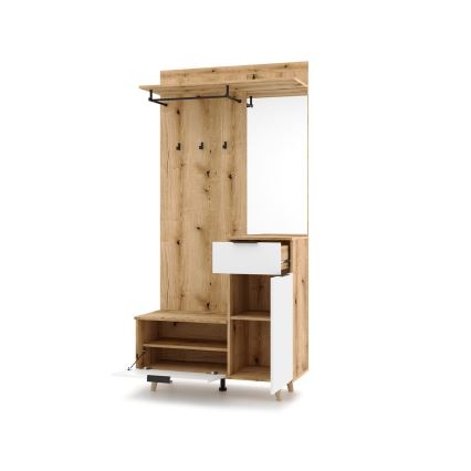 Стенка за антре с огледало SVEN, кафява/бяла