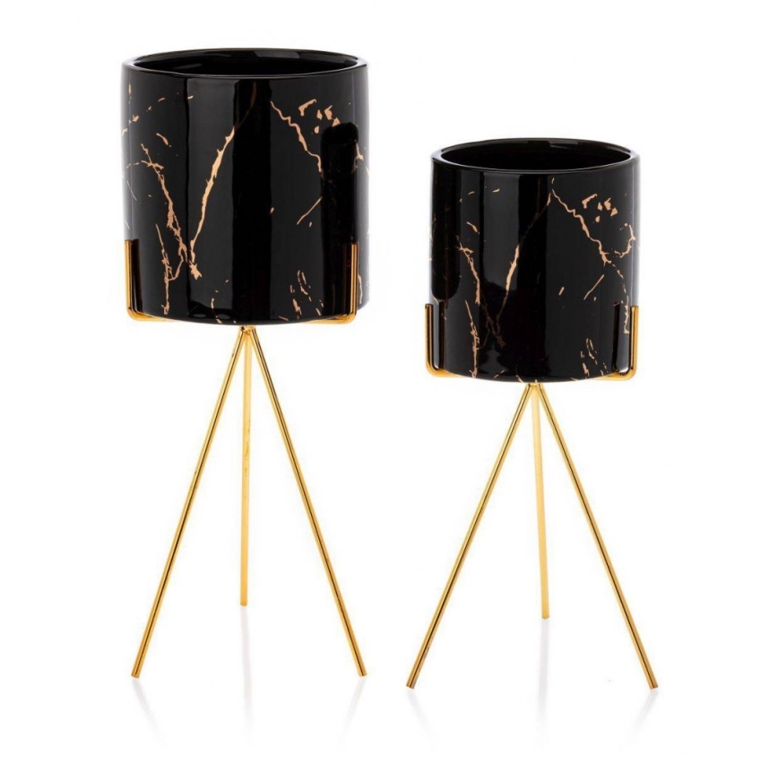 Стойка за цветя EMMA 32,5x13 см черна/златиста