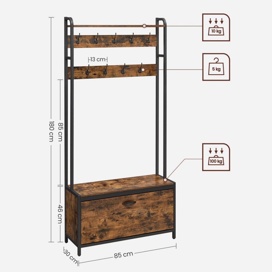 Стойка за дрехи NAVOR кафява/черна