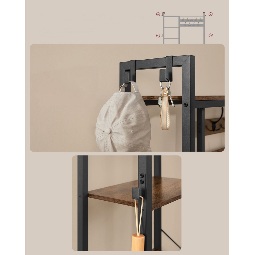 Стойка за дрехи NAVOR, кафява/черна