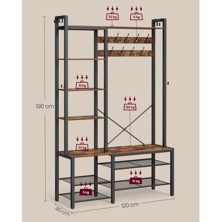Стойка за дрехи NAVOR, кафява/черна