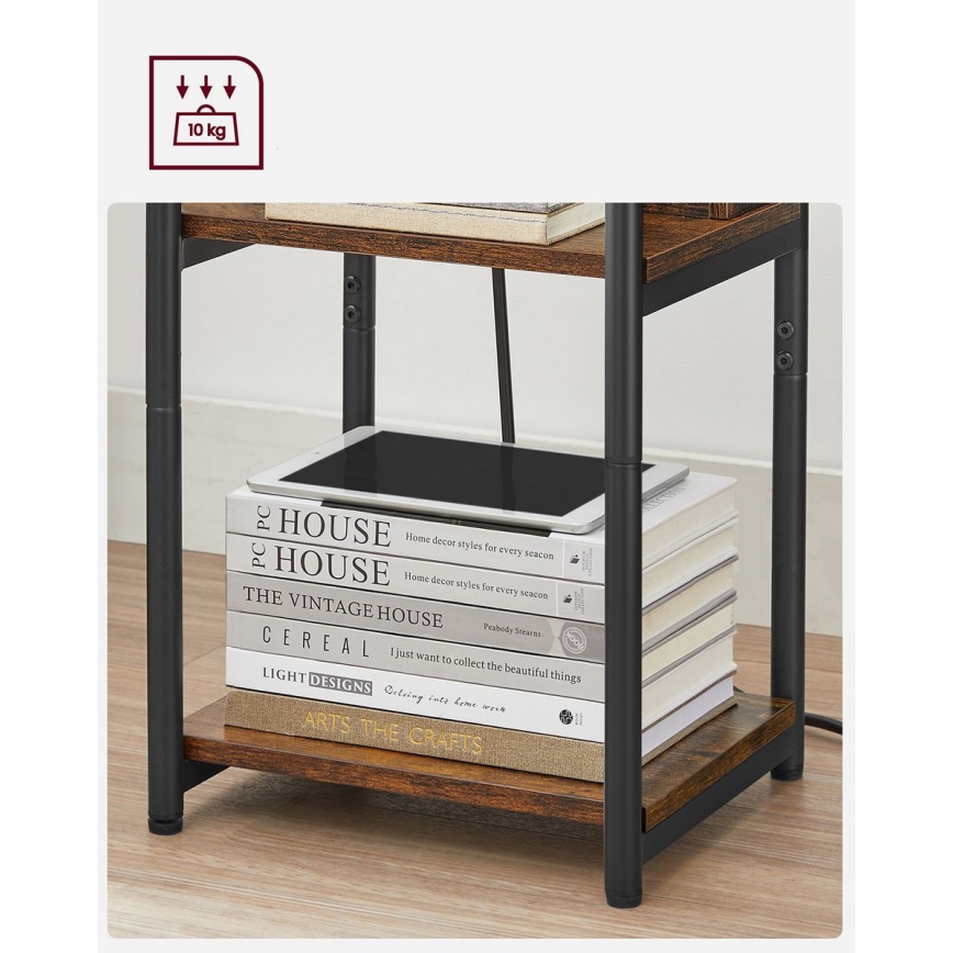 Странична масичка ROD с вградени електрически контакти и USB портове, кафява/черна