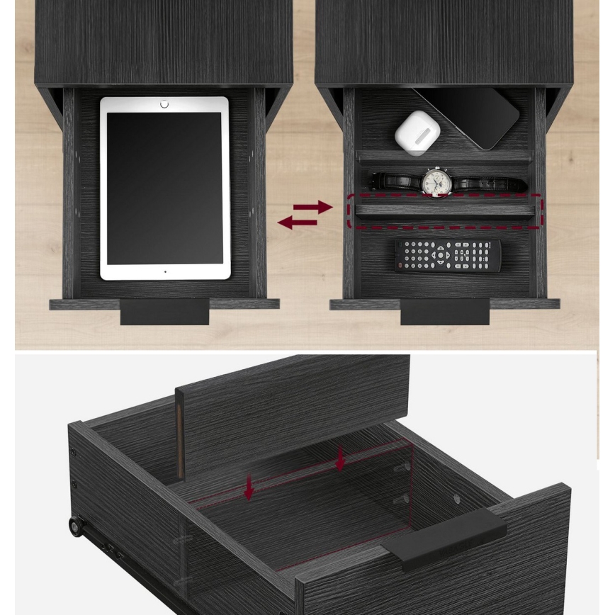 Странична масичка ROD с вградени контакти и USB портове, черна