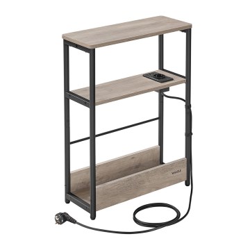 Странична масичка с вграден електрически контакт и USB портове ROD кафява/черна