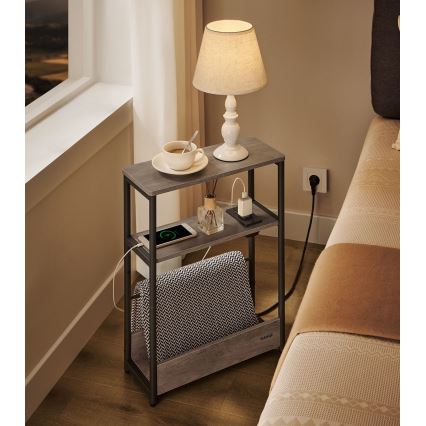 Странична масичка с вграден електрически контакт и USB портове ROD кафява/черна