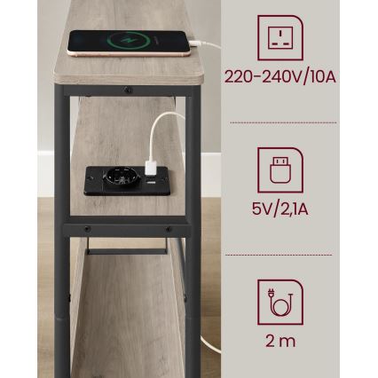 Странична масичка с вграден електрически контакт и USB портове ROD кафява/черна