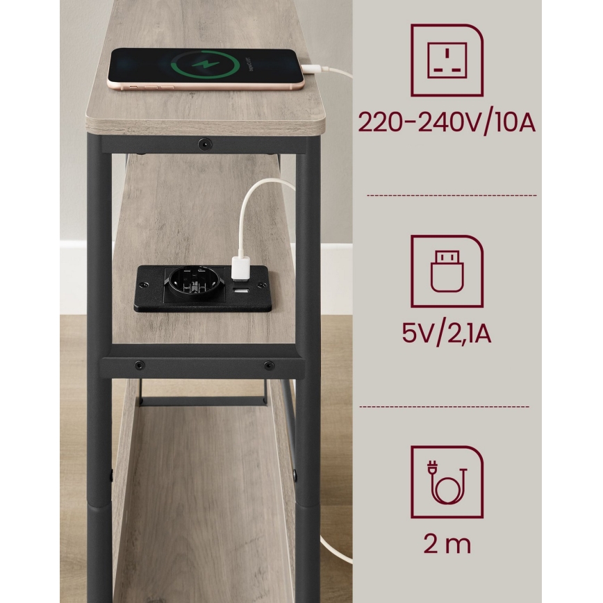 Странична масичка с вграден електрически контакт и USB портове ROD кафява/черна