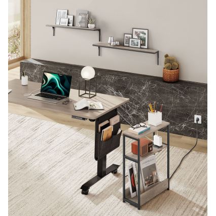 Странична масичка с вграден електрически контакт и USB портове ROD кафява/черна