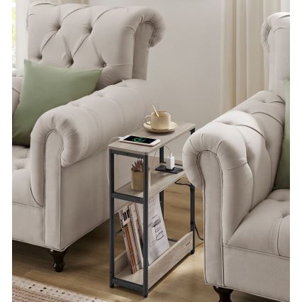 Странична масичка с вграден електрически контакт и USB портове ROD кафява/черна