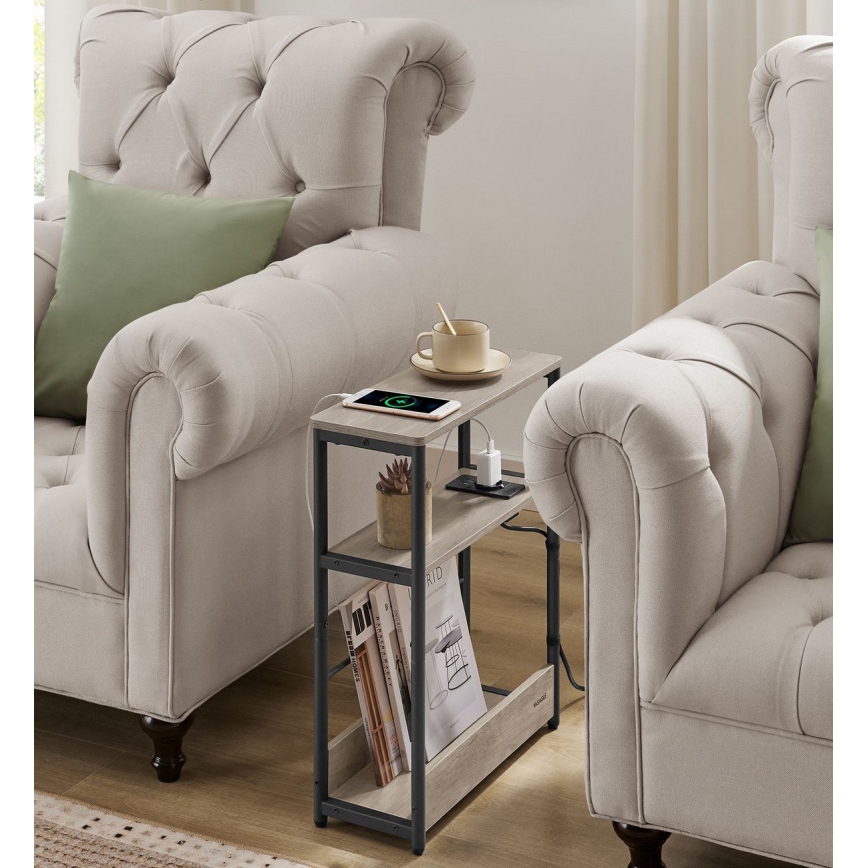 Странична масичка с вграден електрически контакт и USB портове ROD кафява/черна