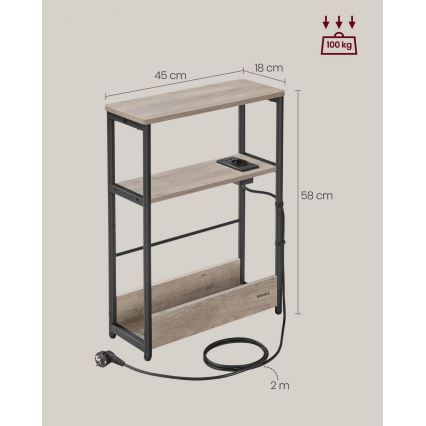Странична масичка с вграден електрически контакт и USB портове ROD кафява/черна