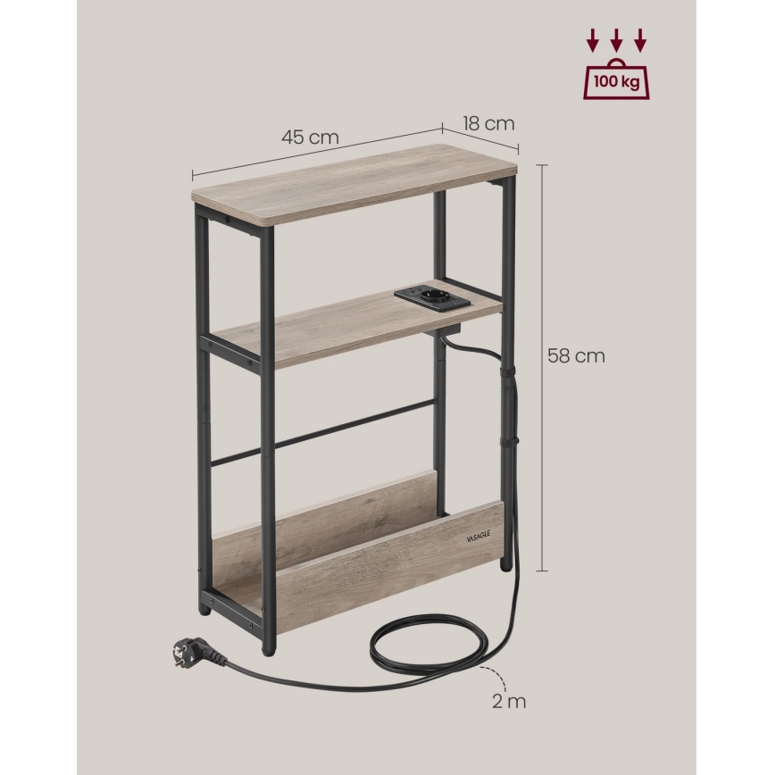 Странична масичка с вграден електрически контакт и USB портове ROD кафява/черна