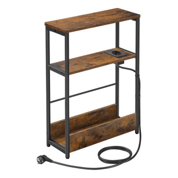 Странична масичка с вградена розетка и USB портове ROD кафява/черна