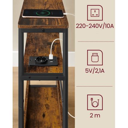 Странична масичка с вградена розетка и USB портове ROD кафява/черна