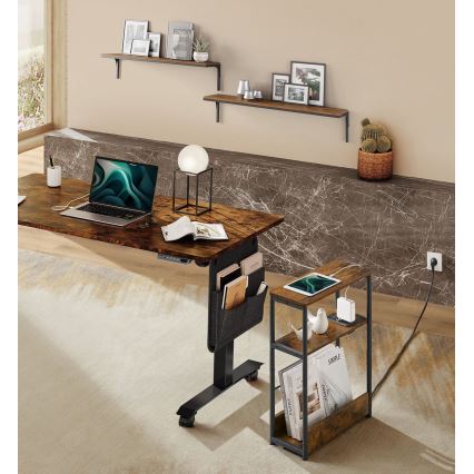 Странична масичка с вградена розетка и USB портове ROD кафява/черна