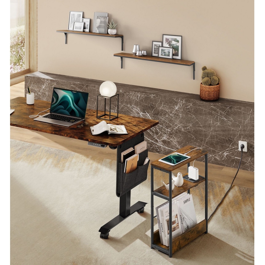 Странична масичка с вградена розетка и USB портове ROD кафява/черна