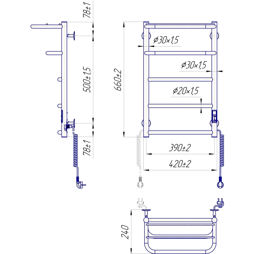 Стълбов радиатор за баня HOTEL 75W/230V 66x42 cm неръждаема стомана/хром десен
